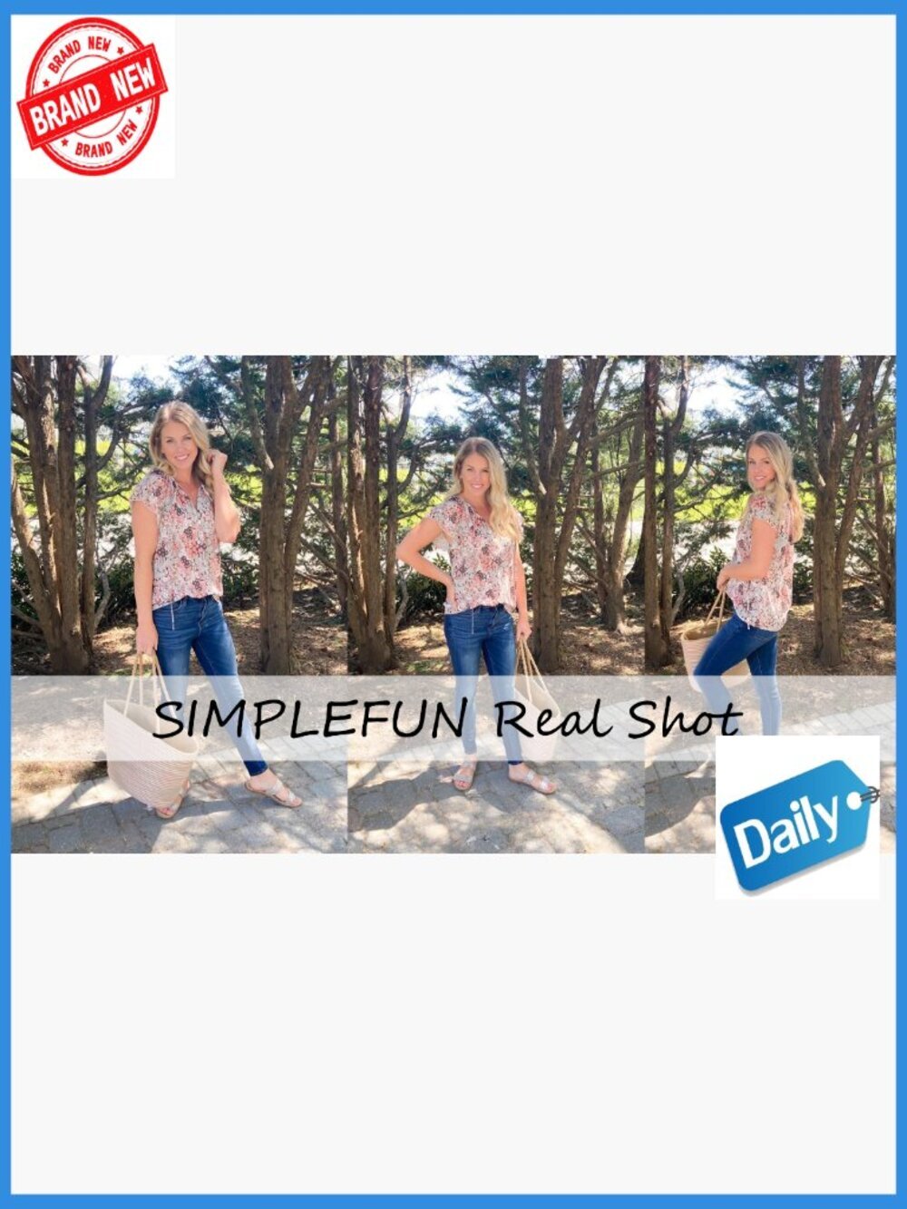 Boho Floral V-Neck Short Sleeve Blouse, Lightweight Polyester Summer Top - Picture 5 of 7